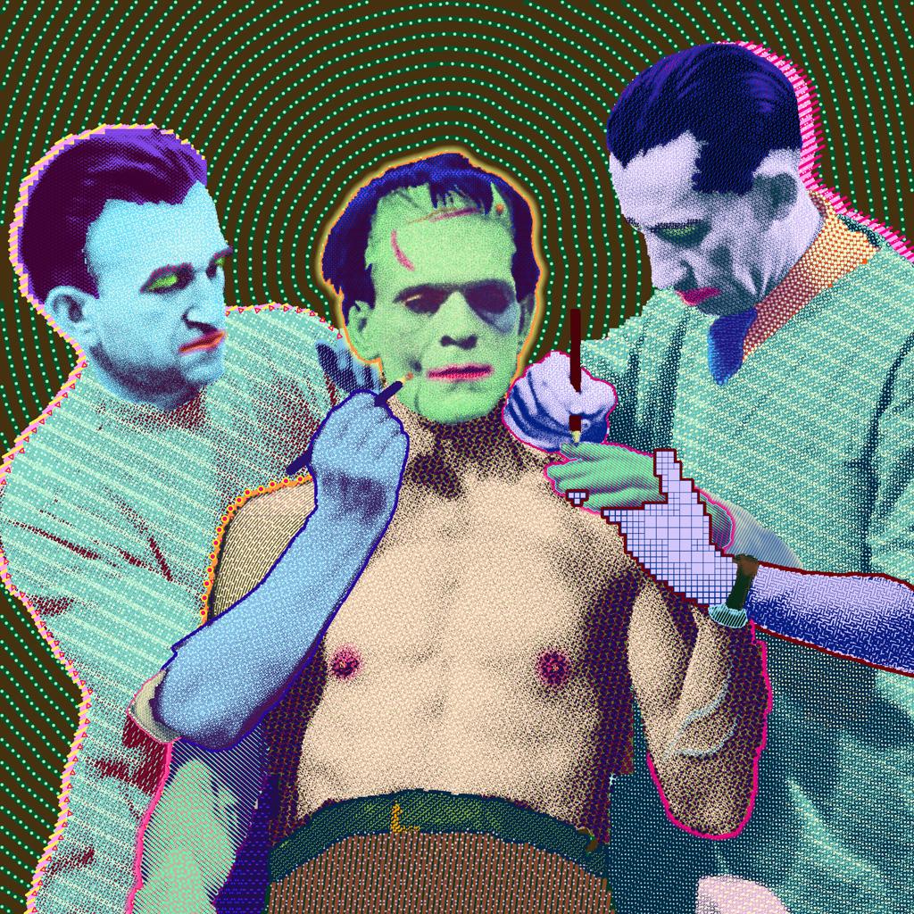 painting by Matt Kane - “One of Us (Frankenstein's Monster with Special Effect Makeup Artists)”